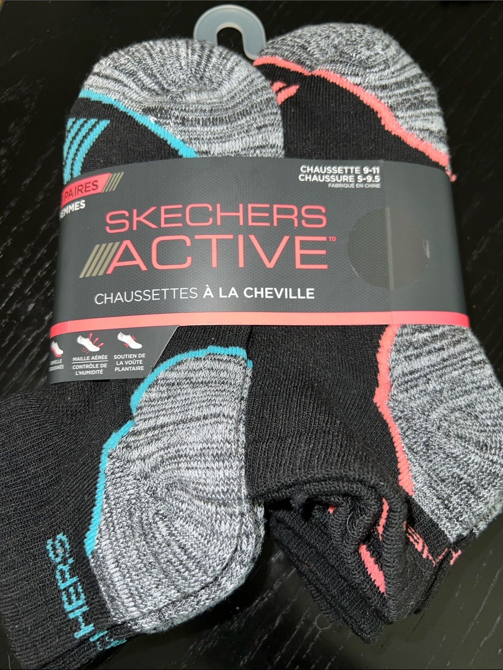 Women’s Skechers Active Ankle Socks - Black with Gray & Accent Colors